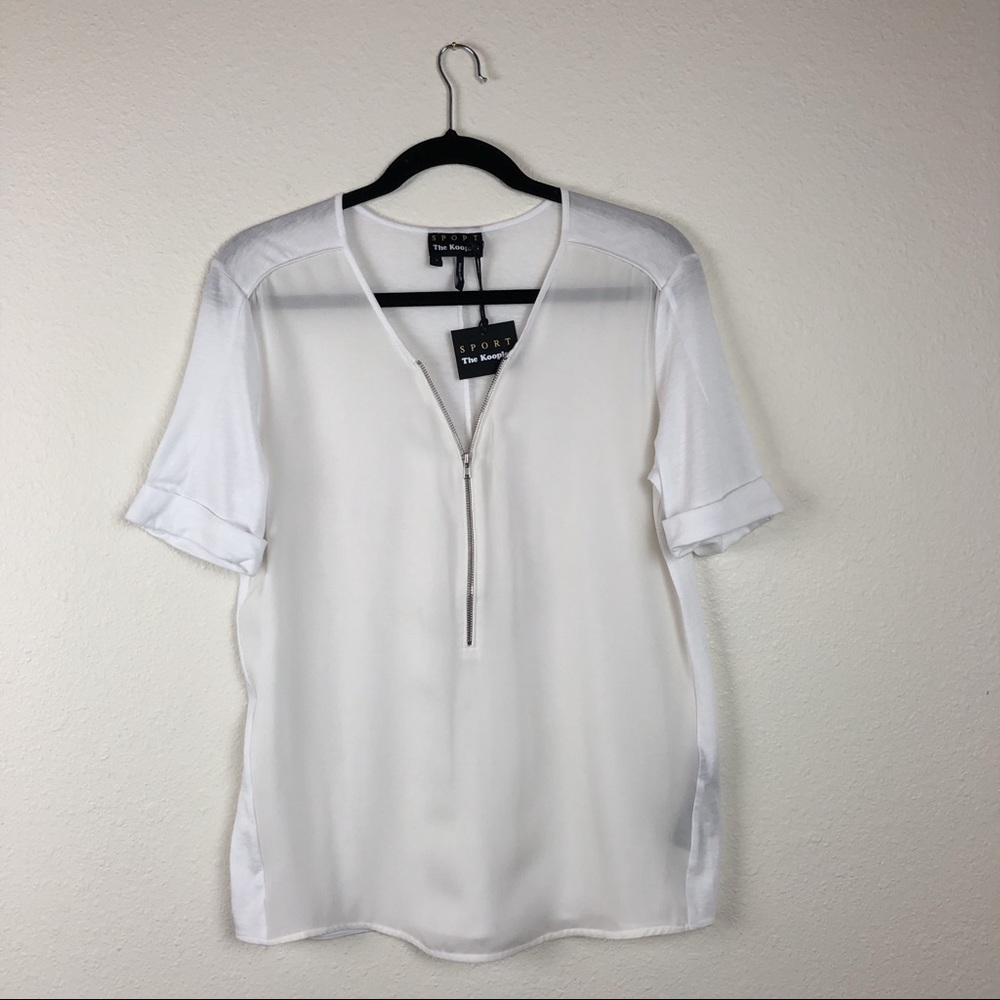 The Kooples Sport: Silk Short Sleeve Zip-Front Top